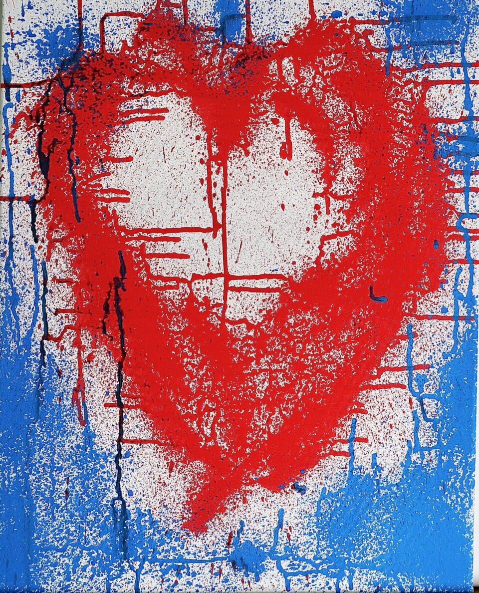 rotes Herz auf blau 50x40cm