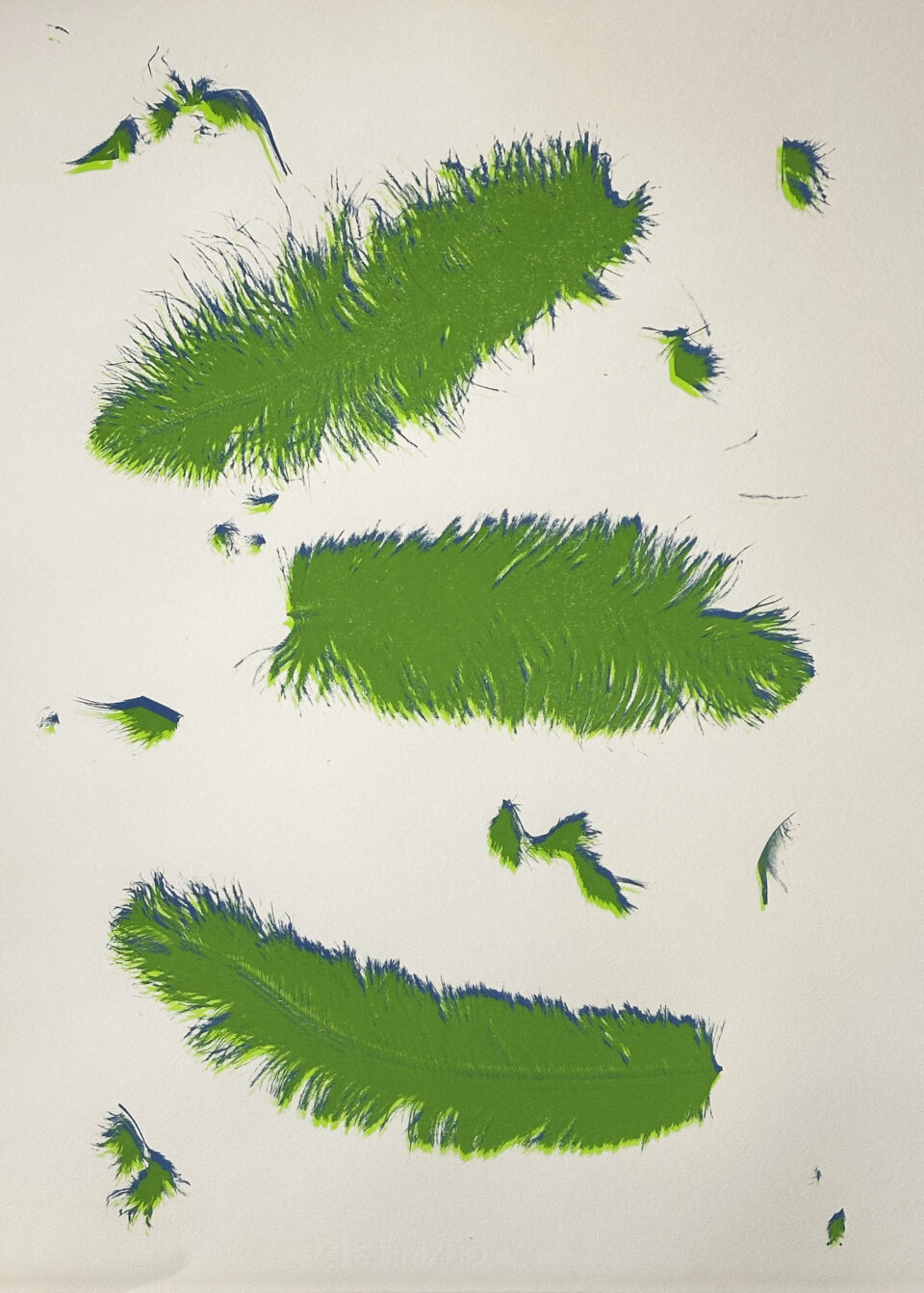 Drei Federn grün , Siebdruck, 2 Farben